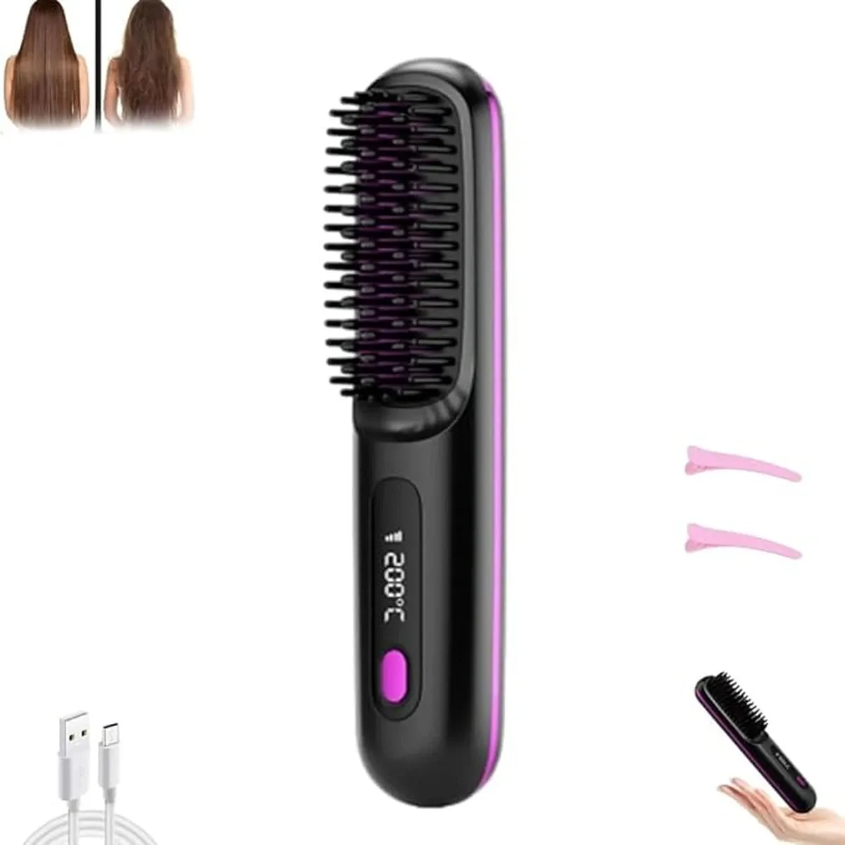 SleekAnywhere portable heated straightening brush smoothing frizzy hair